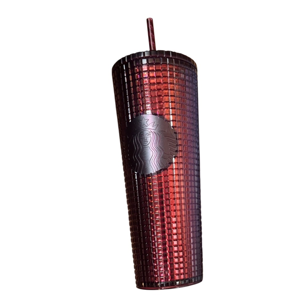 Starbucks Red Grid‎ Studded 24oz Tumbler with Straw New